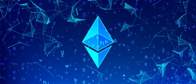 Symbole de jeton de crypto-monnaie Ethereum ETH sur fond polygonal sombre