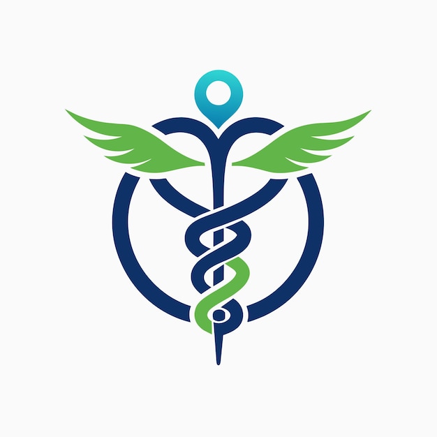 Vecteur symbole médical minimaliste avec des ailes et un bâton symbolisant les soins de santé et la guérison conception minimaliste d'un stéthoscope entrelacé avec un symbole de caduceus