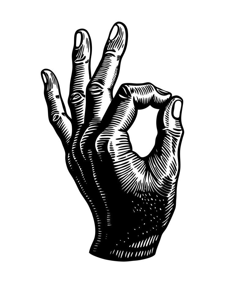 Vecteur symbole montrant la main comme l'icône du geste du pouce vers le haut illustration de gravure noire vintage