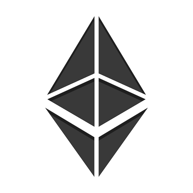 Symbole noir de vecteur ethereum eth en vue de face isolé sur blanc