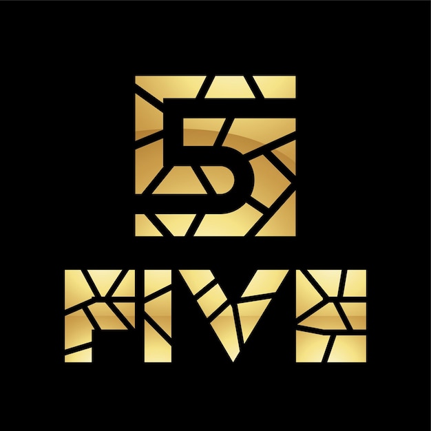 Vecteur symbole d'or pour le numéro 5 sur une icône de fond noir 9