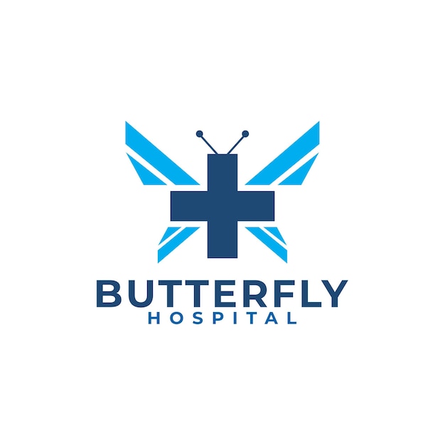 Vecteur le symbole papillon s'intègre à la conception du logo de l'hôpital médical croisé