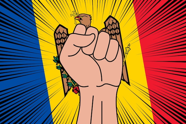 Symbole De Poing Humain Serré Sur Le Drapeau De La Moldavie