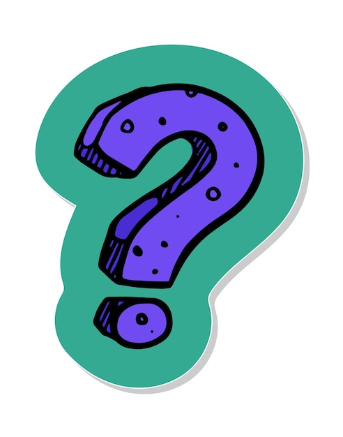 Symbole de point d'interrogation dessiné à la main dans l'illustration vectorielle de style autocollant