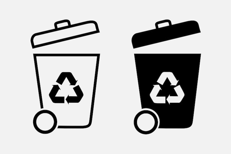 Vecteur symbole de poubelle avec signe de recyclage sur fond blanc