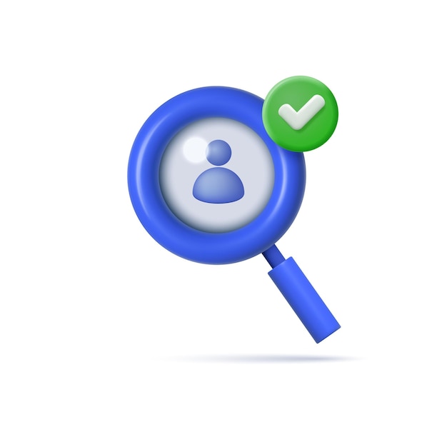 Symbole de profil d'utilisateur sous loupe avec marque de contrôle de confirmation Illustration vectorielle