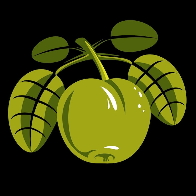 Symbole De Récolte, Fruit De Vecteur Unique Isolé. Pomme Douce Bio Mûre Avec Des Feuilles Vertes, Icône De Conception D'idée D'aliments Sains.