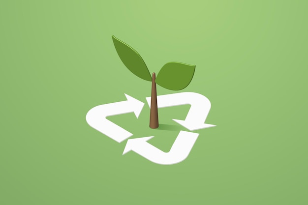 Symbole de recyclage et jeune arbre vert