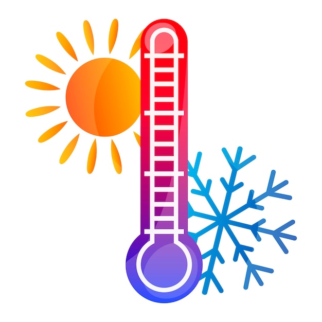Vecteur symbole de régulation de la température du thermomètre le soleil chauffe et le flocon de neige refroidit la climatisation dans la maison
