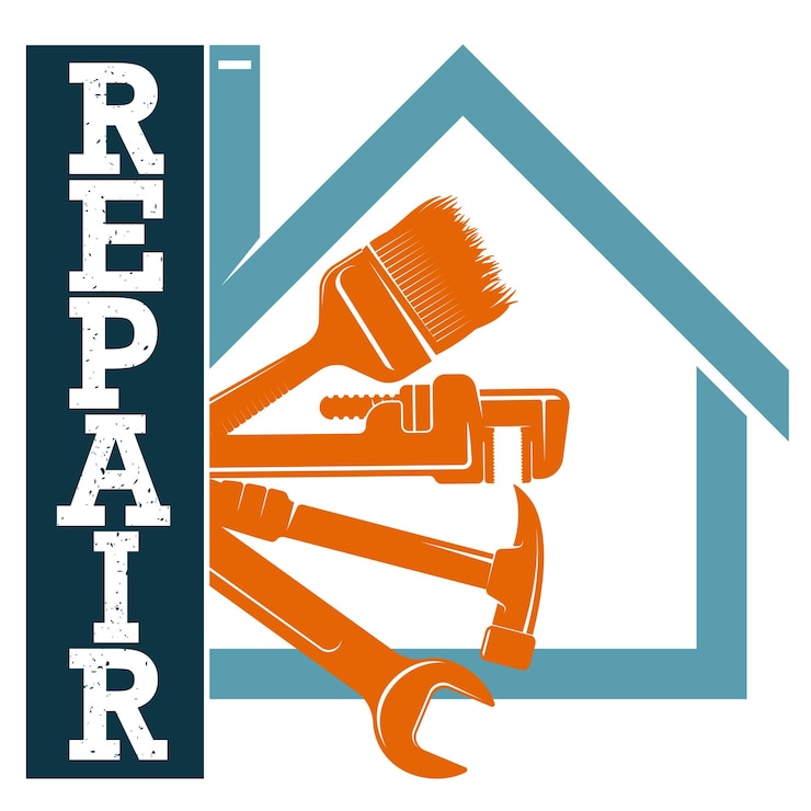 Vecteur symbole de rénovation de logement avec outil