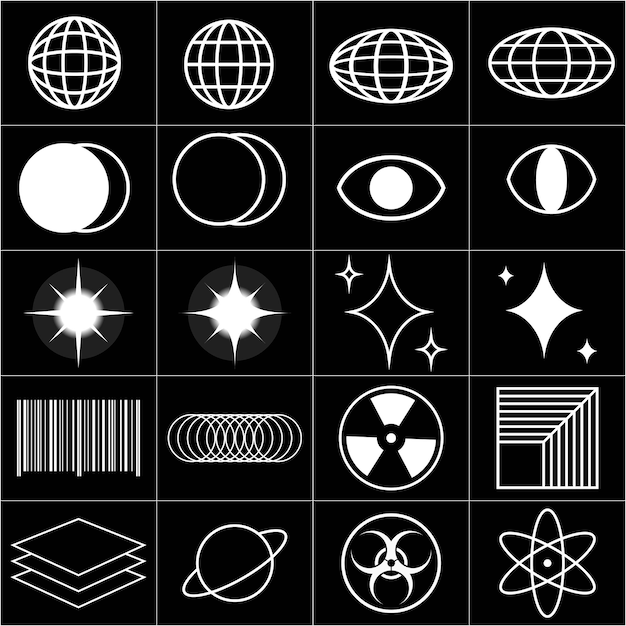 symbole streetwear un ensemble d'icônes noires et blanches avec différentes formes pour la décoration de streetwear