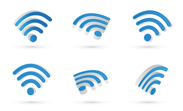 Symbole Wifi. Vecteur 3d. Style Moderne Et Couleurs Dégradées. Différentes Vues Flottantes.