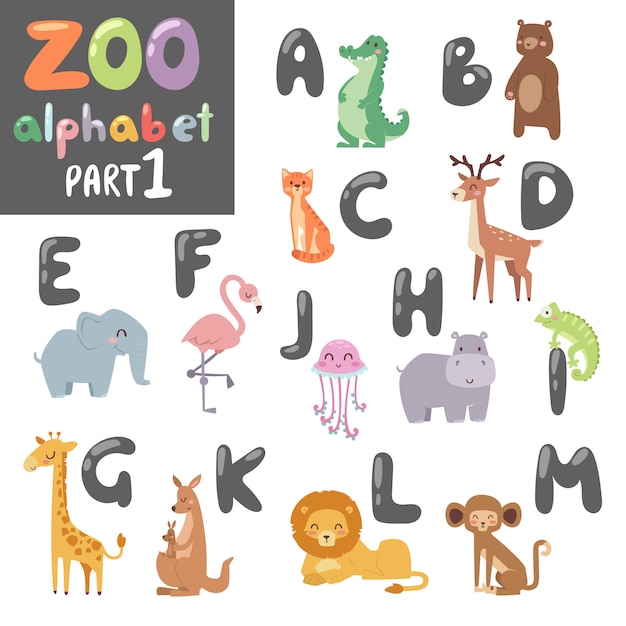 Vecteur symboles alphabet animaux, alphabet de police animaux de la faune.