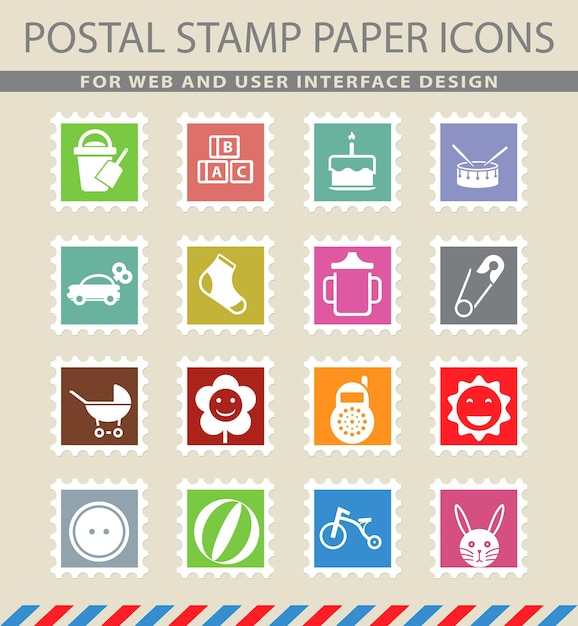 Symboles de bébé sur les icônes de papier de courrier