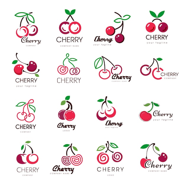 Vecteur symboles de cerises logo de fruits set d'illustrations vectorielles récentes