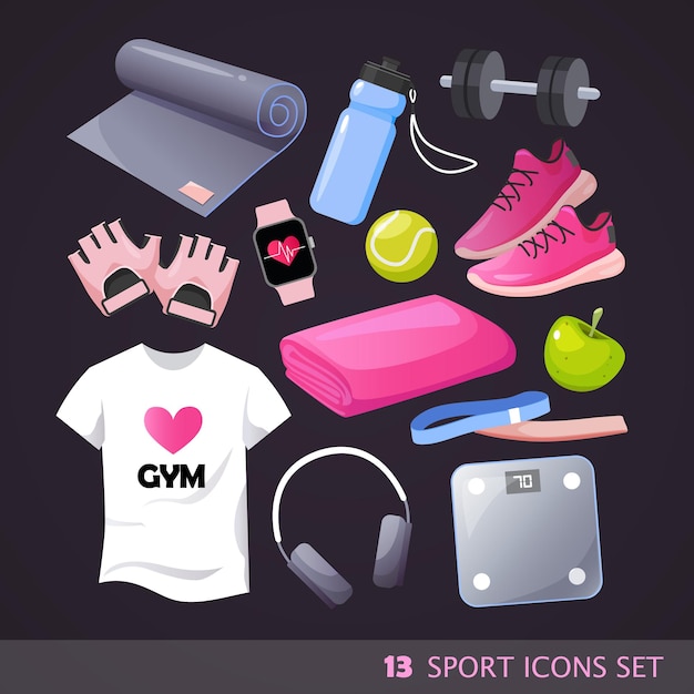 Symboles de collection d'équipements et d'accessoires sportifs