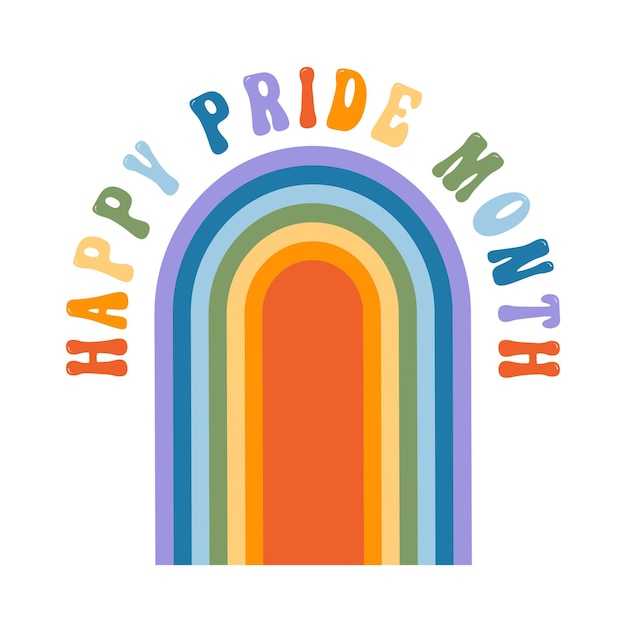Symboles De La Communauté Lgbtq Retro Pride Month Vibes Arc-en-ciel Avec Lettrage