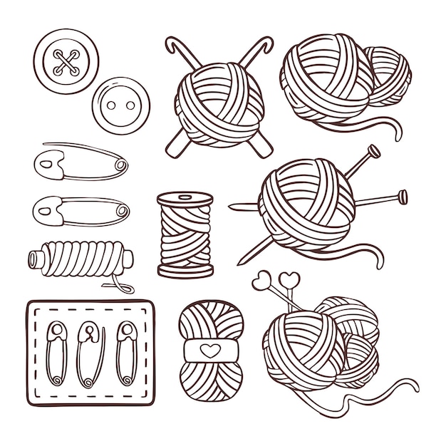 Vecteur symboles de couture à tricoter ensemble vecteur de couture fait à la main