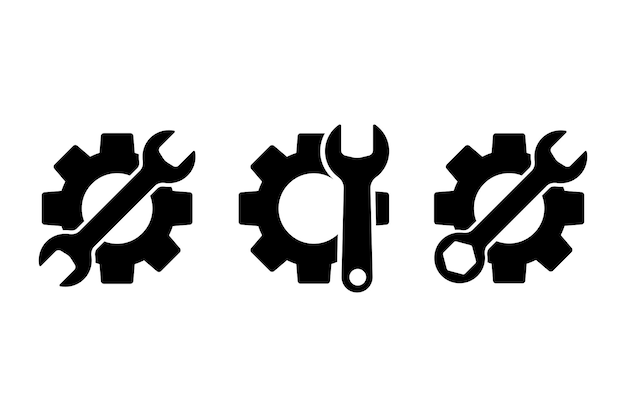 Symboles d'engrenage et de clé vectorielle illustration icônes de maintenance