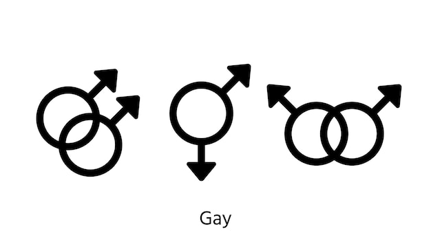 Symboles de genre gay. Signes d'orientation homosexuelle. Définir les contours des icônes noires isolés sur fond blanc