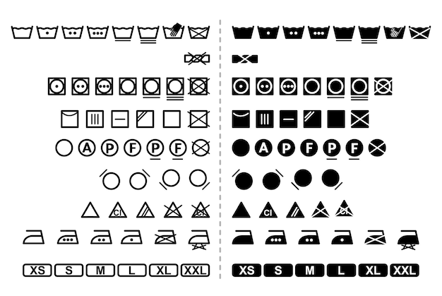 Symboles de lavage vecteur noir et blanc