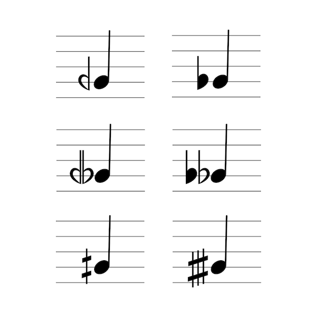 Vecteur symboles de microtones définis sur un vecteur plat de personnel symbole de notation musicale carte flash pour apprendre la musique