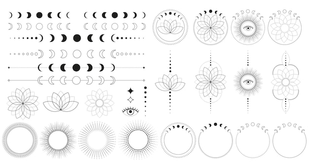 Symboles mystiques booho lune et lotus