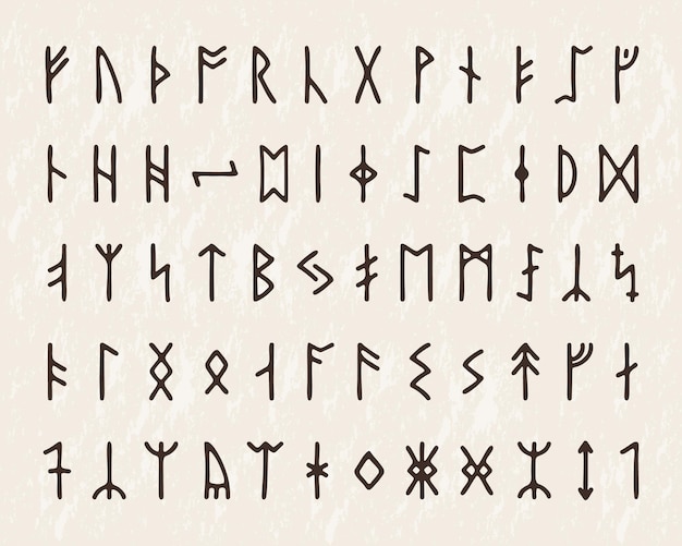 Symboles runiques vikings alphabet nordique runique celtique futhark ancienne lettre de pierre tatouage signes occultes motif traditionnel du nord ornement minimaliste illustration vectorielle ensemble isolé absolu