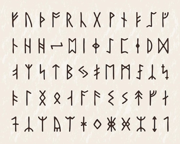 Vecteur symboles runiques vikings alphabet nordique runique celtique futhark ancienne lettre de pierre tatouage signes occultes motif traditionnel du nord ornement minimaliste illustration vectorielle ensemble isolé absolu