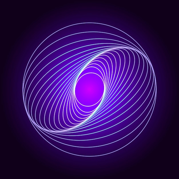 Symboles tourbillonnants abstraits Tunnel filaire torsadé Forme bleue incurvée Technologie élément de logo brillant