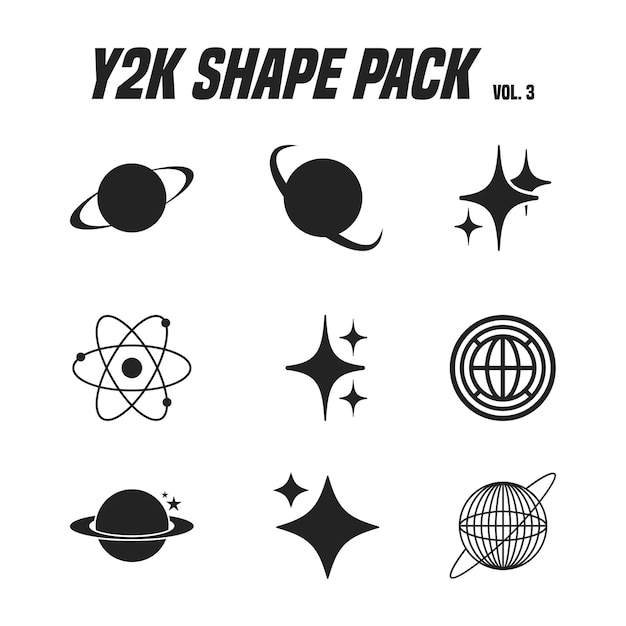 Les symboles vectoriels y2k sont des icônes rétro à la mode et des éléments graphiques pour les affiches et le streetwear.
