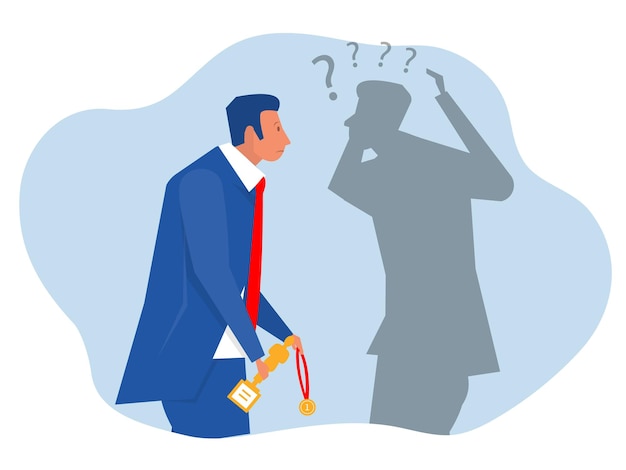 syndrome de l'imposteur, homme d'affaires à la recherche d'ombre lui-même pour l'anxiété et le manque de confiance en soi