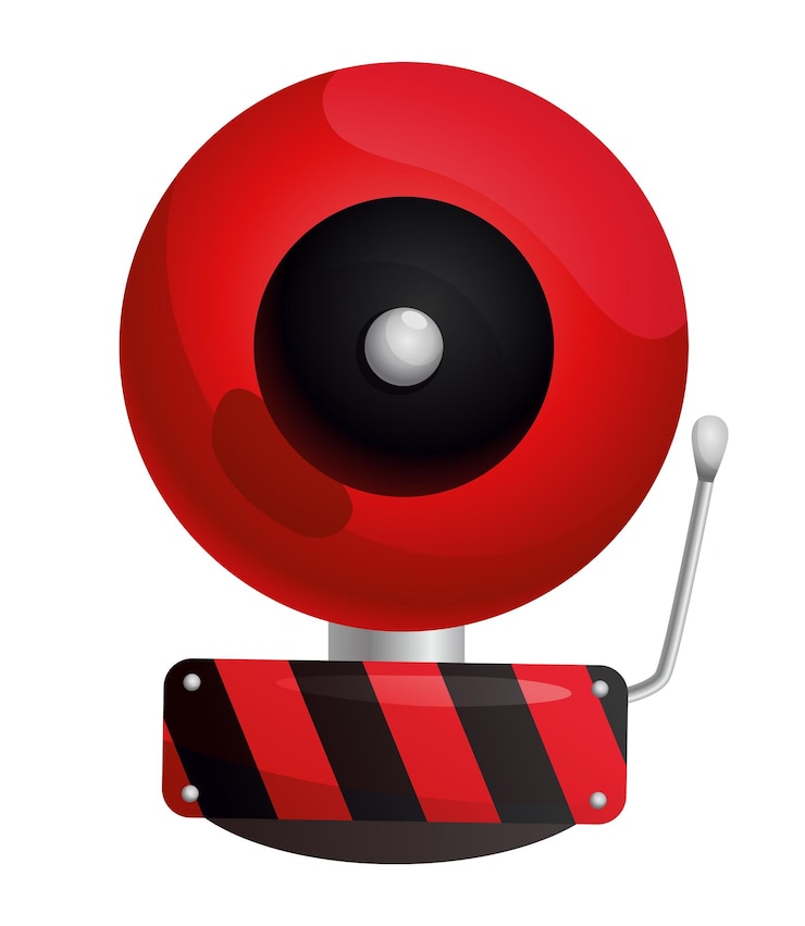 Vecteur système d'alarme d'incendie rouge dispositif de signal isolé sur blanc sonnerie d'avertissement d'urgence de prévention signalisation vintage signalisation rétro équipement et outils de pompiers illustration de dessin animé vectoriel