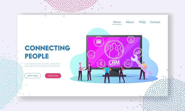 Vecteur système crm, modèle de page de destination pour la gestion de la relation client