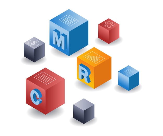 Le système de développement d'affaires CRM pour smartphones est une illustration 3D isométrique plate.