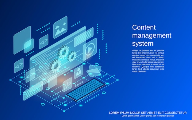Système De Gestion De Contenu Plat 3d Illustration De Concept De Vecteur Isométrique