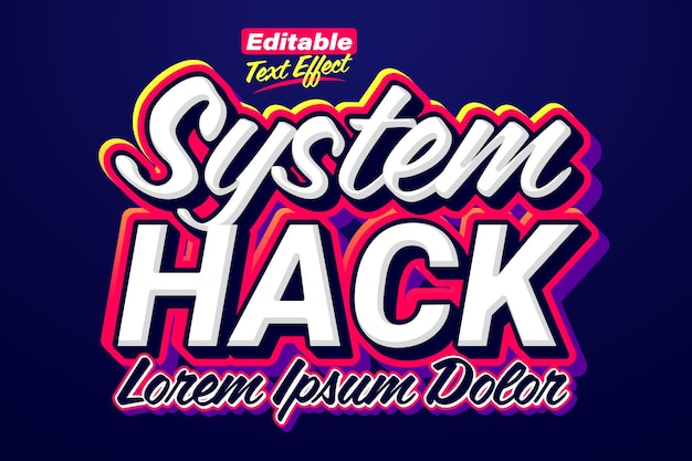 Vecteur système hack bold effet de texte moderne