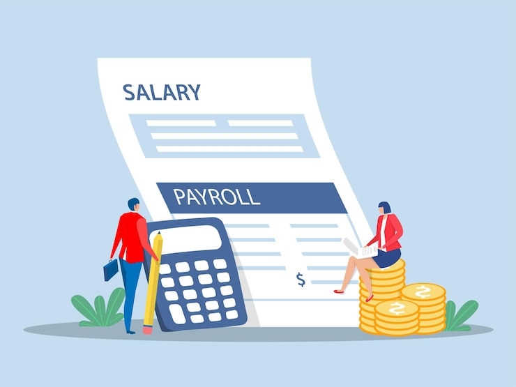 Vecteur système de paie de paie concept de paiement en ligne de paie feuille de facture comptabilité de bureau