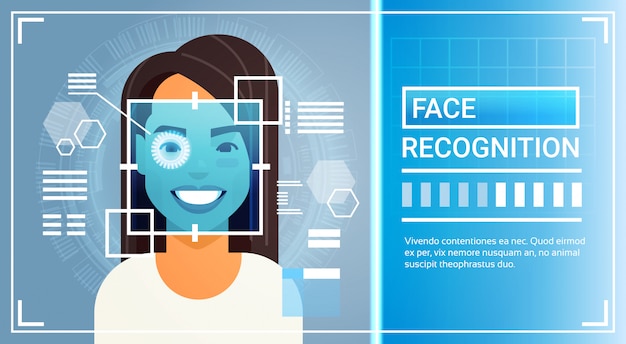 Système de reconnaissance faciale Scanner de la rétine dans les yeux d&#39;une femme