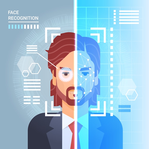Système de reconnaissance des visages balayant la rétine des yeux d&#39;un homme d&#39;affaires Technologie d&#39;accès moderne