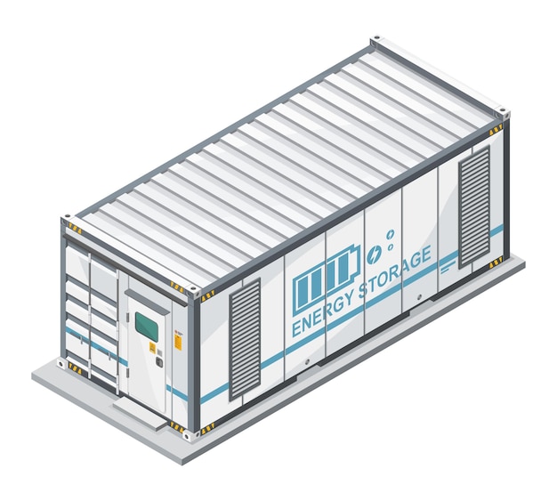 Vecteur systèmes de stockage d'énergie par batterie batterie au lithium-ion power bank centrale électrique illustration du processus