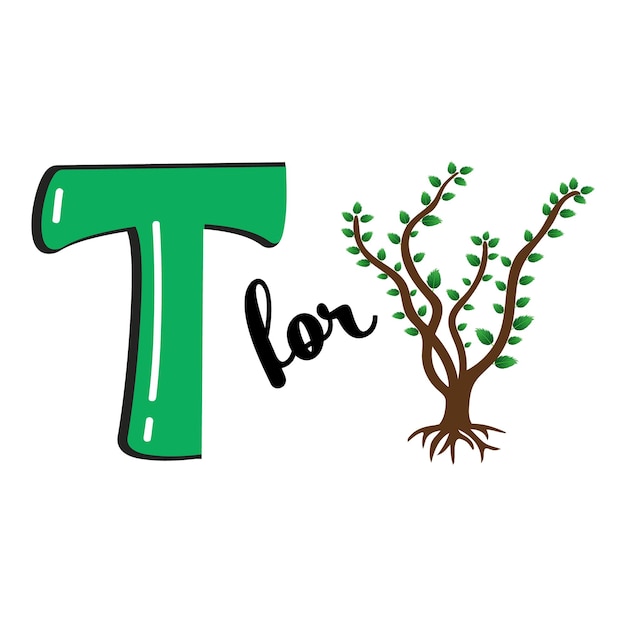 T pour arbre T lettre et arbre Vector Illustration Alphabet Design pour enfants