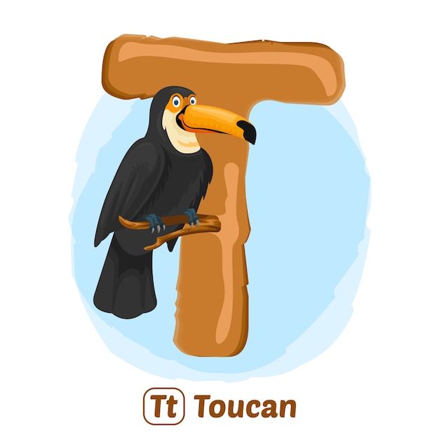 T Pour Toucan. Style De Dessin D'illustration Premium D'animal Alphabet Pour L'éducation