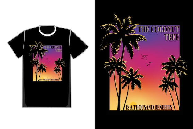 T-shirt Arbre Palm Beach Coucher De Soleil Beau Ciel