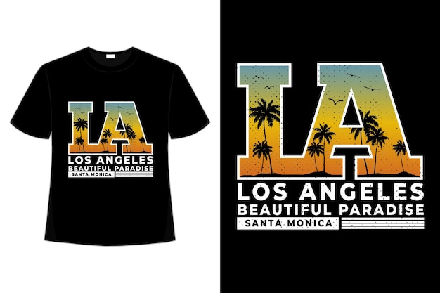 Vecteur t-shirt beautiful paradise santa monica sunset typographie