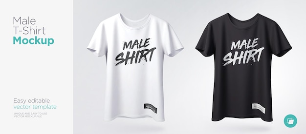 Vecteur t-shirt blanc et noir pour hommes avec maquette à manches courtes vue de face modèle vectoriel