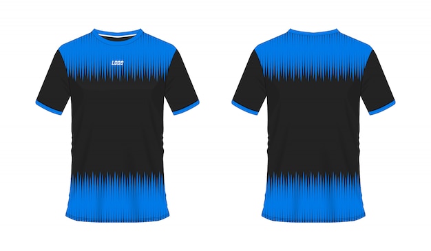 T-shirt Bleu Et Noir Modèle De Football Ou De Football Pour Club D'équipe Sur Fond Blanc. Sport Jersey,