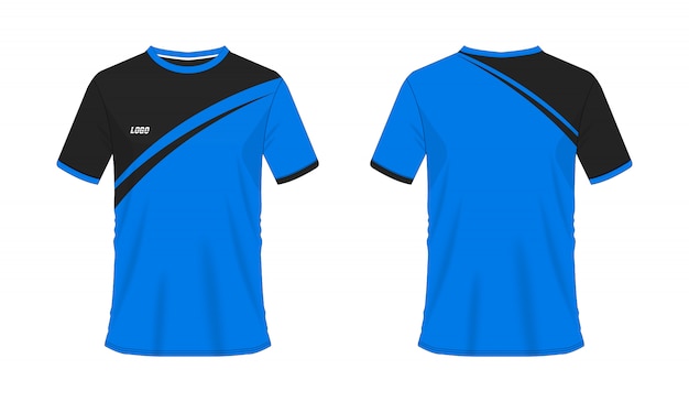 T-shirt Bleu Et Noir Modèle De Football Ou De Football Pour Club D'équipe Sur Fond Blanc. Sport Jersey,