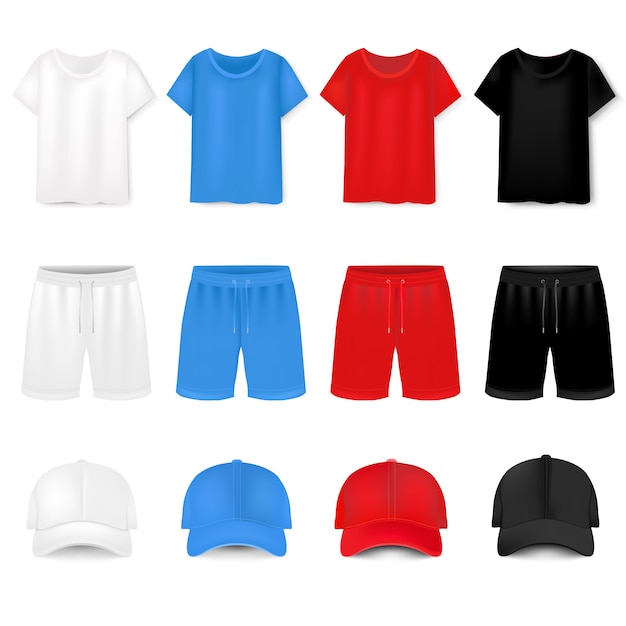 Vecteur t-shirt et casquette et short sur blanc