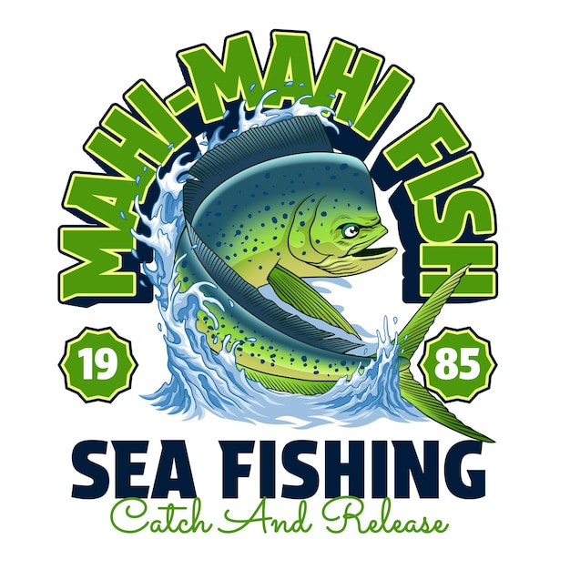 T-shirt Coloré Vintage Avec Un Dessin De Poisson Mahimahi